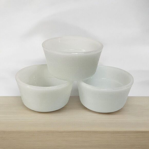 3 Vintage Glasbake Textured Milk Glass Custard Ramekins Kitchen Gifts Bowls 3" - Picture 2 of 5